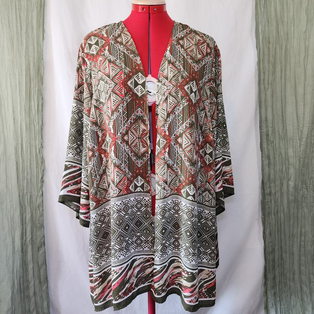 Catherine's Green Orange Silky Lightweight Cardigan Size 22/24